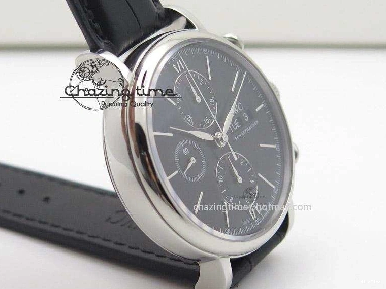 MIROTIME 0420 Portofino Chrono SS Black Dial on Black Leather Strap A Refined 7390